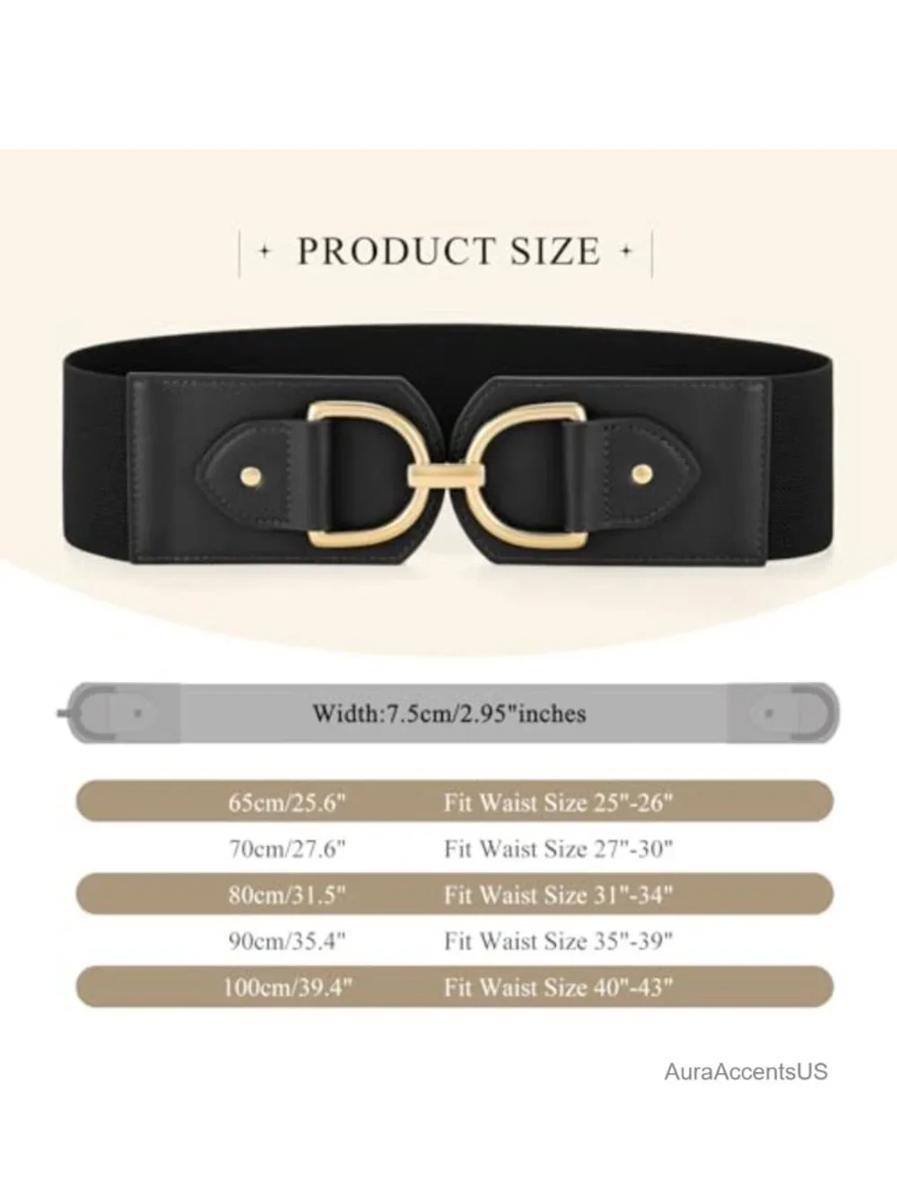 Faux Leather Wide Elastic Stretchy Belt for Dresses with Gold Buckle